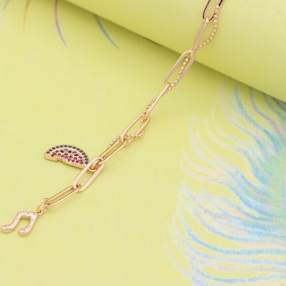 "Trendy Rose Gold Paperclip Chain Bracelet with Bead Detailing, XPBL0837 - Picture 6 of 12